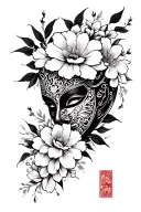 Floral Japanese and mask tattoo design idea
