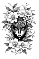Floral Japanese and mask tattoo design idea
