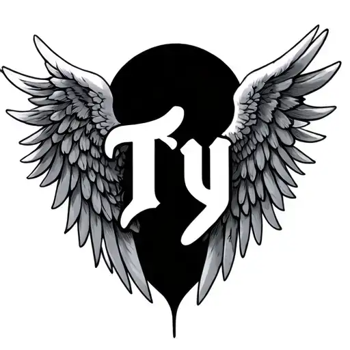 Spread angel wings with the word Ty written in the middle tattoo design idea