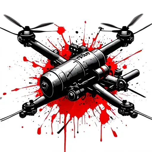 Ukrainian FPV strike drone carrying artillery shell tattoo design idea
