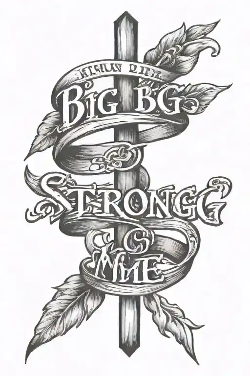 I'm Big, I'm Strong, Jesus Loves Me in cursive tattoo design idea