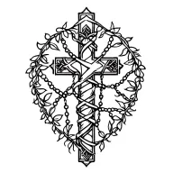cross with rosary wrapped tattoo design idea