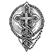 cross with rosary wrapped tattoo design idea