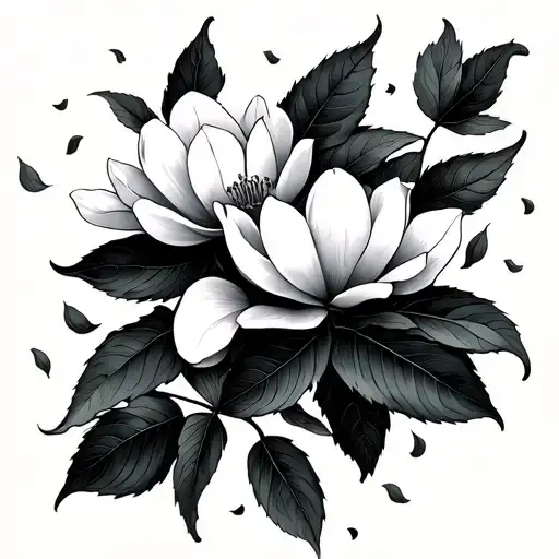 magnoliand leaves falling tattoo design idea