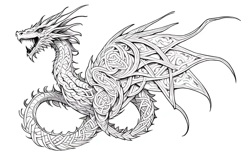 celtic dragon intertwined tattoo design idea