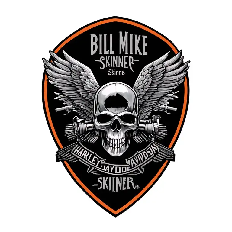 memorial tattoo incorporating the names Bill,Mike, and Skinner and harley davidson motorcycles tattoo design idea