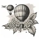 dotted tattoo with the Geneva water jet and above a hot air balloon which has an edelweiss in the balloon. tattoo design idea