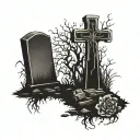 cross and gravestone engraved with name dad walking tattoo design idea