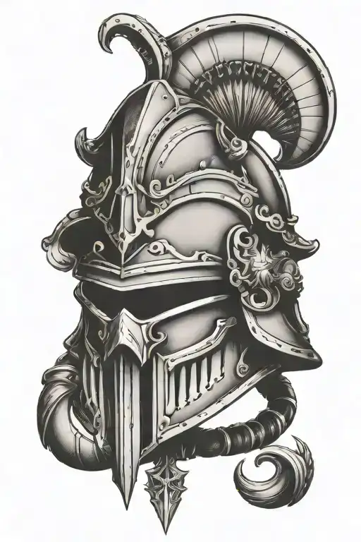 medieval soldier helmet adorned tattoo design idea