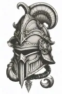 medieval soldier helmet adorned tattoo design idea