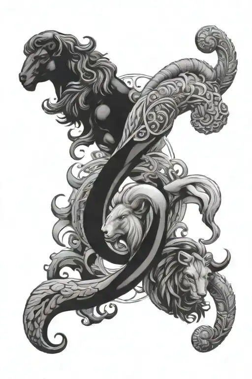 aries, libra, and leo zodiac sign intertwined tattoo design idea