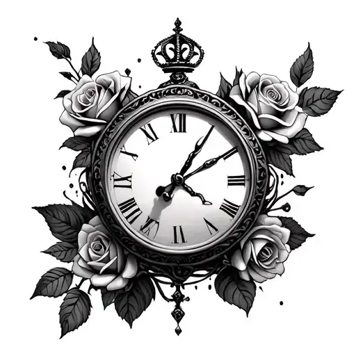 roses crown sand timer time running tattoo design idea