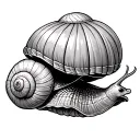 snail using his detached shell as a parachute hanging, more cartoony tattoo design idea