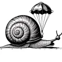 snail using his detached shell as a parachute hanging, more cartoony tattoo design idea