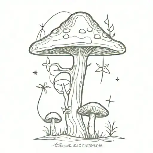 forest, mushrooms and cross of lorraine tattoo design idea