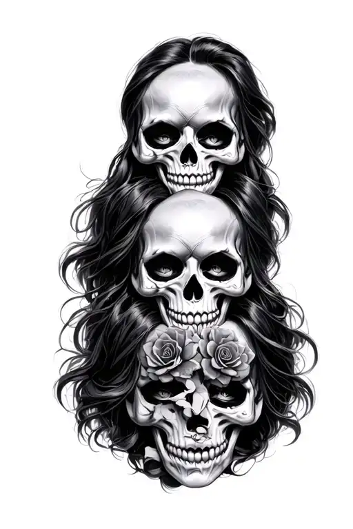 3 woman day of dead skull, see no evil speak no evil tattoo design idea