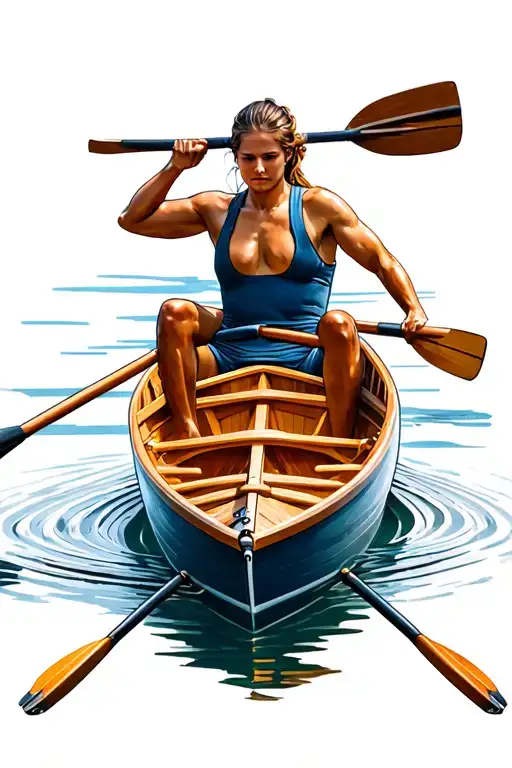 single scull rowing skiff with riggers and oars tattoo design idea