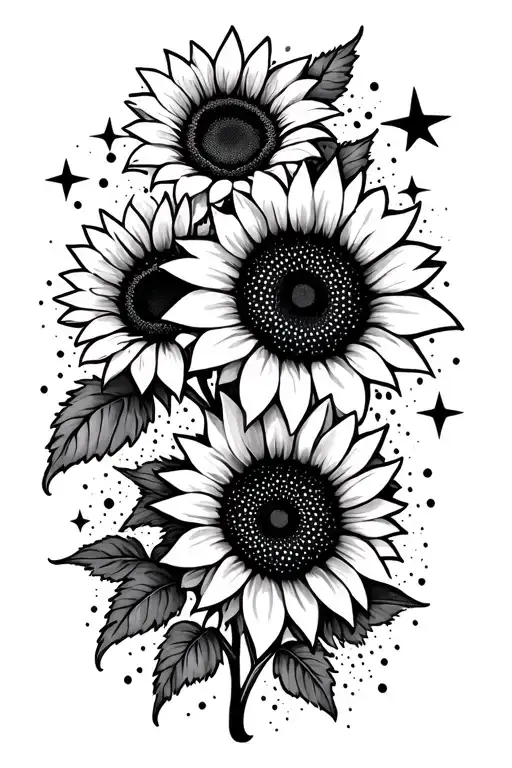 Sunflowers and stars dot art tattoo tattoo design idea