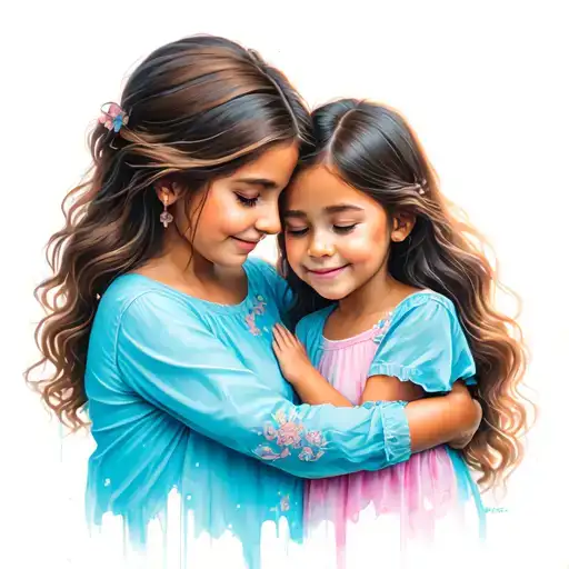 Mom hugging 2 daughters tattoo design idea