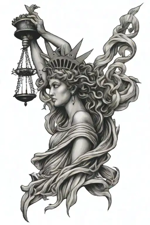 lady liberty justice Medusa tattoo design idea