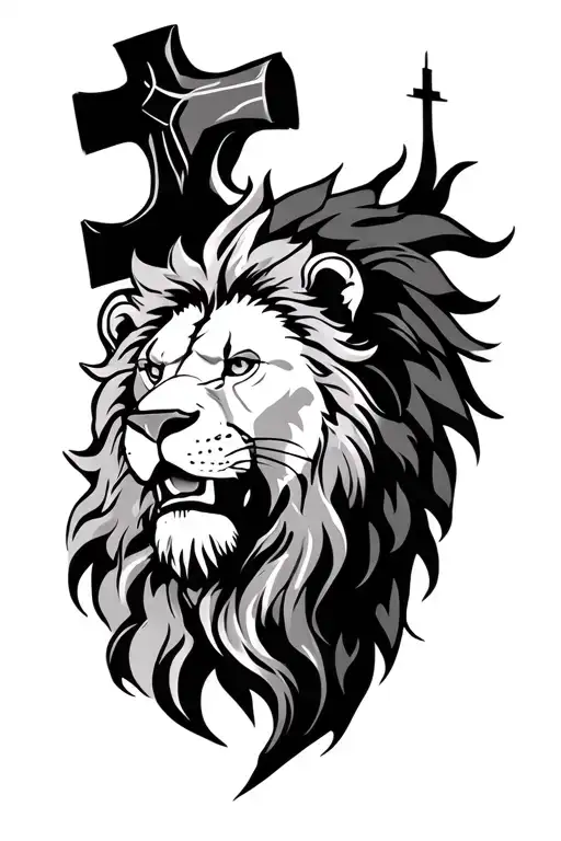 Lion and cross tattoo design idea