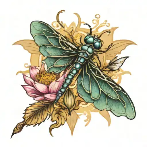 Dragonfly with his wings as a lotus flower  tattoo design idea