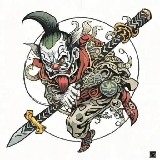 art the clown samurai   tattoo design idea