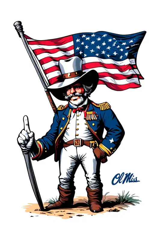 Ole Miss Colonel Reb holding an American flag giving the middle finger  tattoo design idea