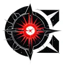 Design 1: "Red Sun Sigil Nexus" (Cyber Sigilism Focus)Style: Sharp geometry, glowing lines, abstract symbolism.Details tattoo design idea