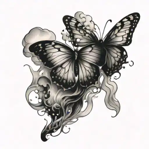magic smoke rising with butterfly  with fire tattoo design idea