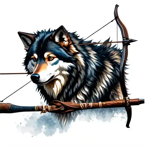 Help me generate aesthetic tattoo for me, I love wolf and I'm Sagittarius include a wolf with bow and arrow and include  tattoo design idea