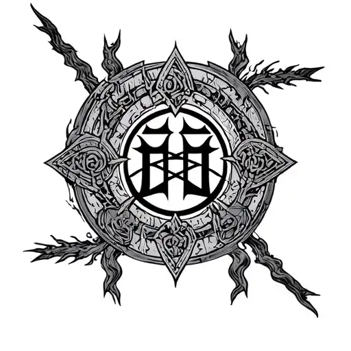 Japanese torri gate with ancient Norse tiwaz rune in the middle tattoo design idea