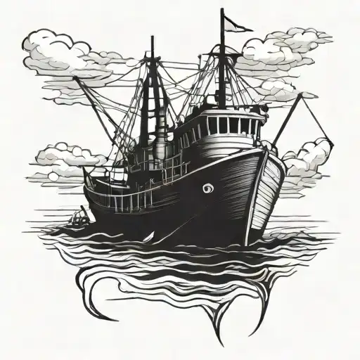 Shrimp boat in harbor tattoo design idea