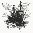 Shrimp boat in harbor tattoo design idea