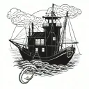 Shrimp boat in harbor tattoo design idea