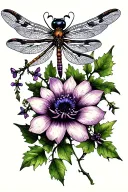 wolfsbane and hemlock hensbane and dragonfly perched tattoo design idea