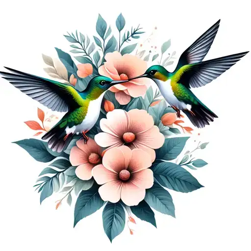 A geometric design featuring hummingbirds and stylized flowers intertwined tattoo design idea