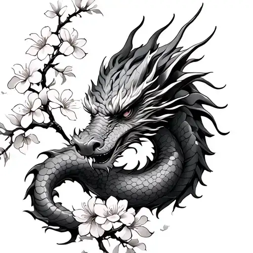dragon with cherry blossoms wrapped tattoo design idea