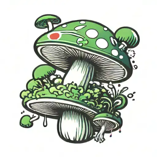 I want an image of the 1-up green mushroom but its half red and the colors fade into eachother. similar to the uploaded  tattoo design idea