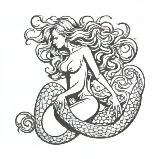 mermaid and octopus holding tattoo design idea