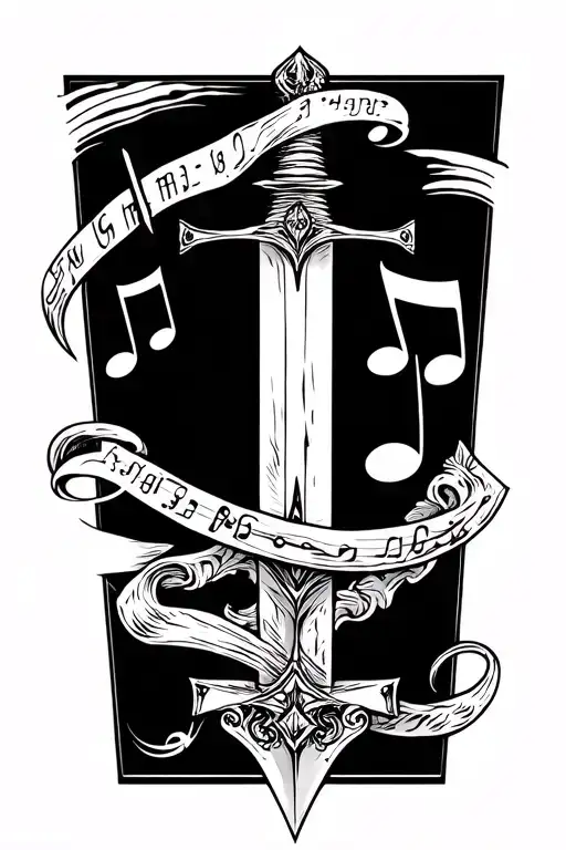 music notes sword and time tattoo design idea