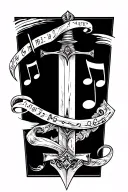 music notes sword and time tattoo design idea