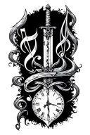 music notes sword and time tattoo design idea
