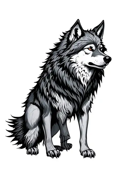 fenrir norse full body wolf calm tattoo design idea
