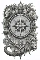 compass ,lion , dragon tattoo design idea
