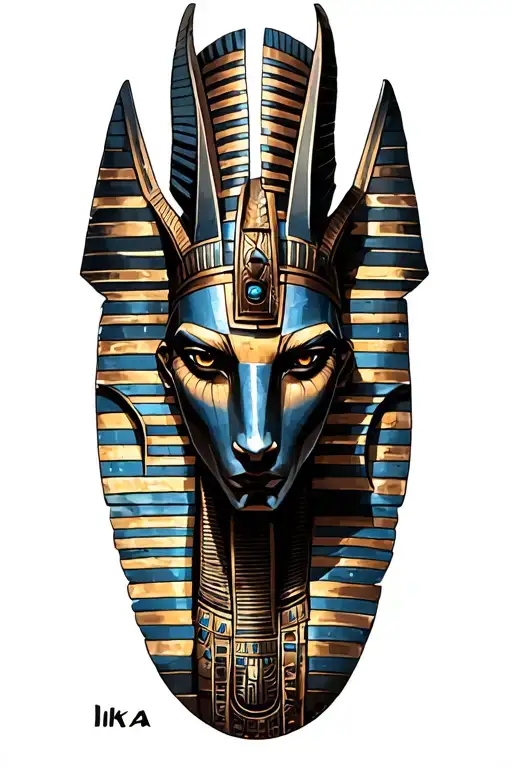 Egyptian God Anubis With Technology With Aztec Warrior, Inka Symbolism, All Seing Eye tattoo design idea