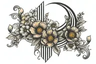 Two stripes with flowers and moon tattoo design idea