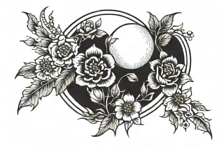 Two stripes with flowers and moon tattoo design idea