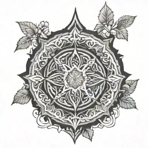 An intricate mandala design incorporating elements of a church window, representing spirituality and inner strength tattoo design idea