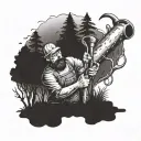 A plumber fixing a broken pipe in a mystical forest setting tattoo design idea